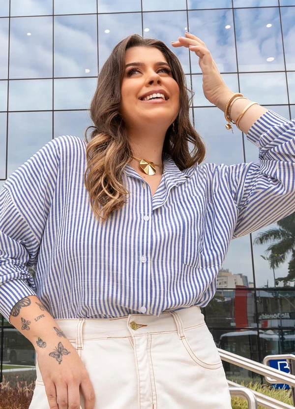 Quintess - Camisa Listrado Azul em Tricoline 8