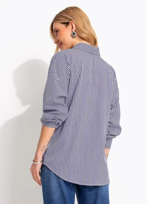 Quintess - Camisa Listrado Azul Marinho em Tricoline - QUINTESS