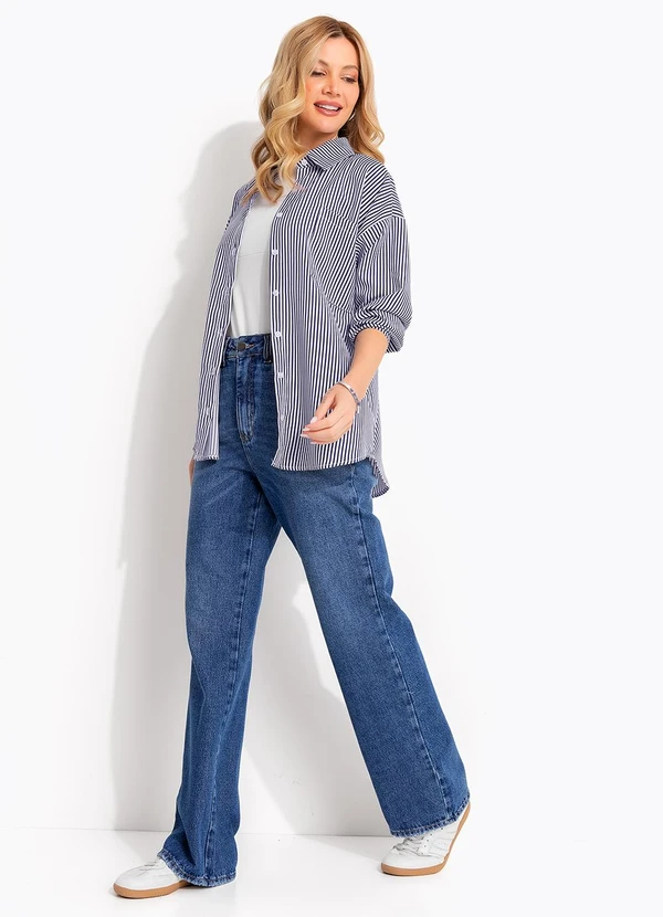 Quintess - Camisa Listrado Azul Marinho em Tricoline 6