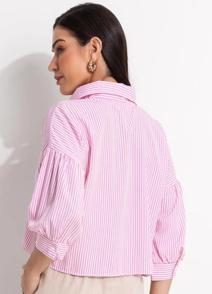 Quintess - Camisa  Listrado Rosa em Tecido de Poliéster - QUINTESS