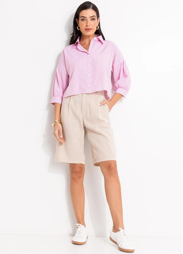 Quintess - Camisa  Listrado Rosa em Tecido de Poliéster 5