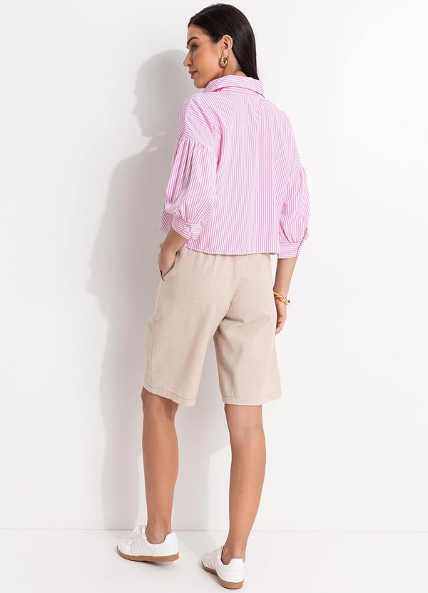 Quintess - Camisa  Listrado Rosa em Tecido de Poliéster 3