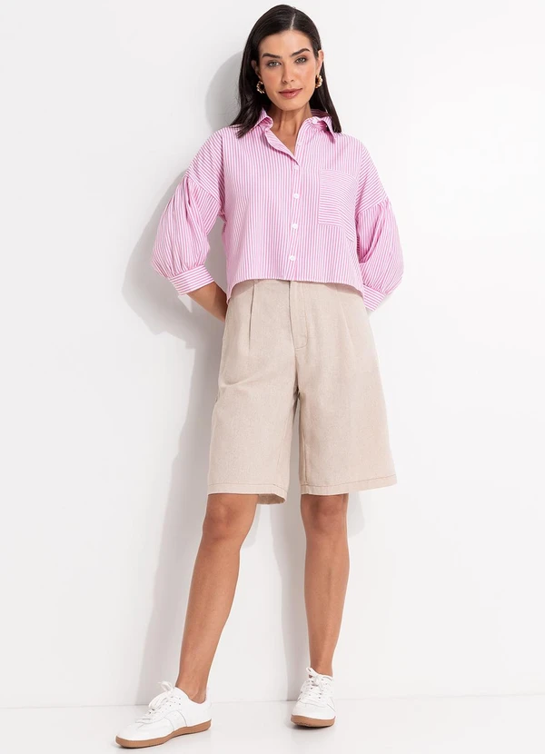 Quintess - Camisa  Listrado Rosa em Tecido de Poliéster 2