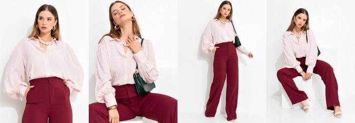 Camisa Listrado Ros em Viscose Plana