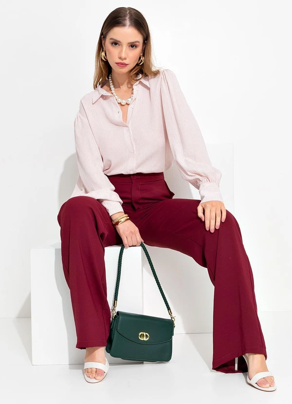 Quintess - Camisa Listrado Rosê em Viscose Plana 12