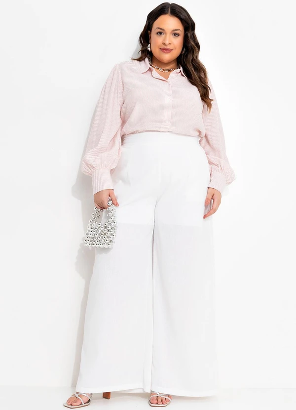 Quintess - Camisa Listrado Rosê em Viscose Plana 15