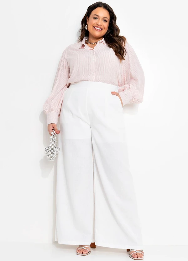 Quintess - Camisa Listrado Rosê em Viscose Plana 17