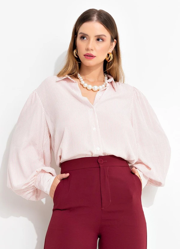 Quintess - Camisa Listrado Rosê em Viscose Plana 5