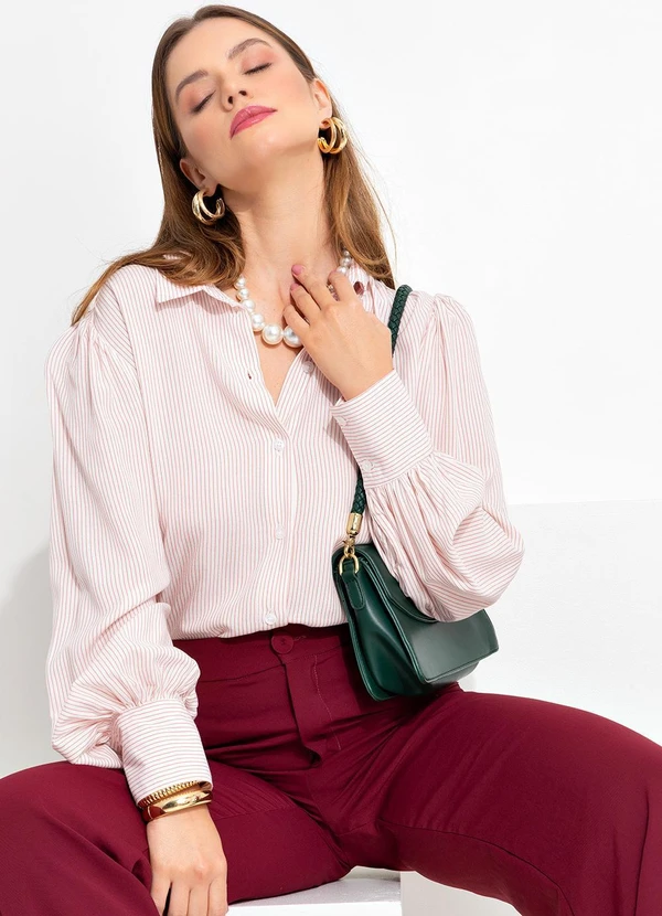 Quintess - Camisa Listrado Rosê em Viscose Plana 6