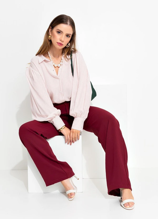 Quintess - Camisa Listrado Rosê em Viscose Plana 8