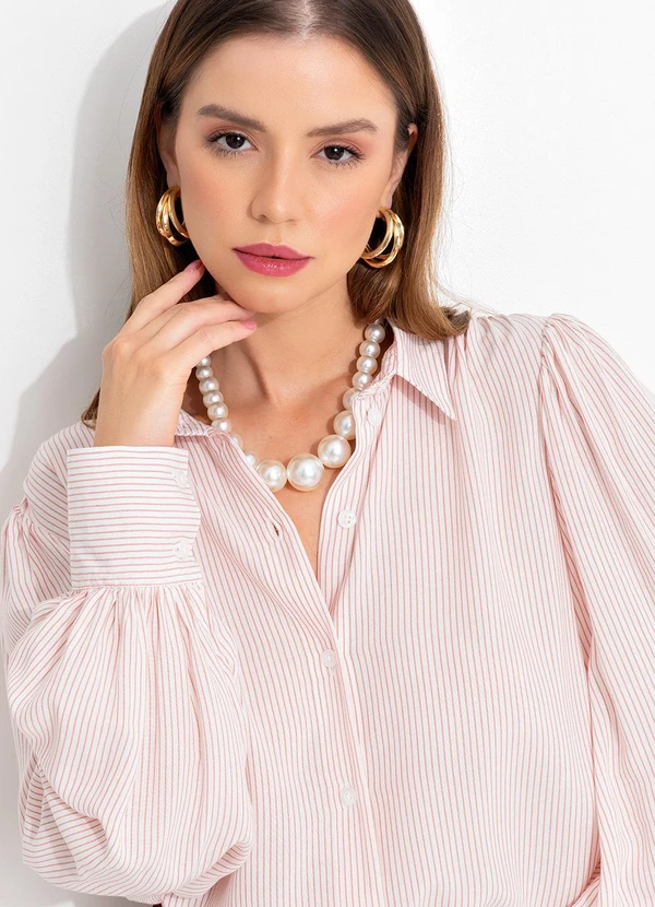 Quintess - Camisa Listrado Rosê em Viscose Plana 9