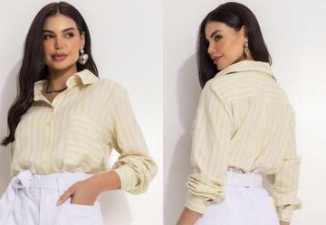 Camisa Listrado Verde em Linho