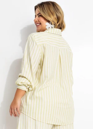 Quintess - Camisa Listrado Verde em Linho - QUINTESS