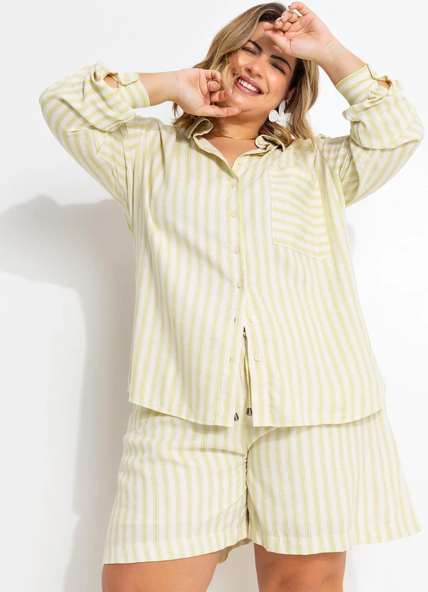 Quintess - Camisa Listrado Verde em Linho 18