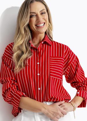 Camisa (Listrado Vermelho) em Tecido Polister