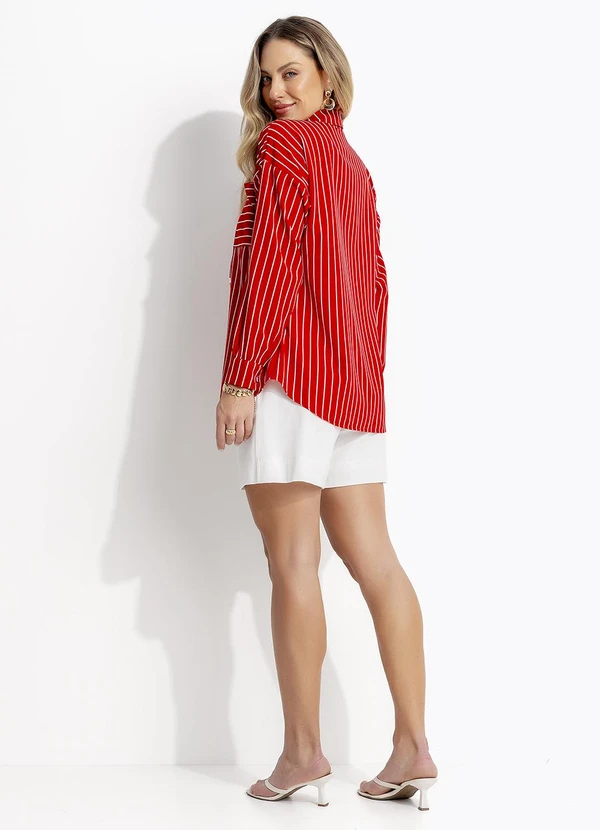 Quintess - Camisa Listrado Vermelho em Tecido Poliéster 2