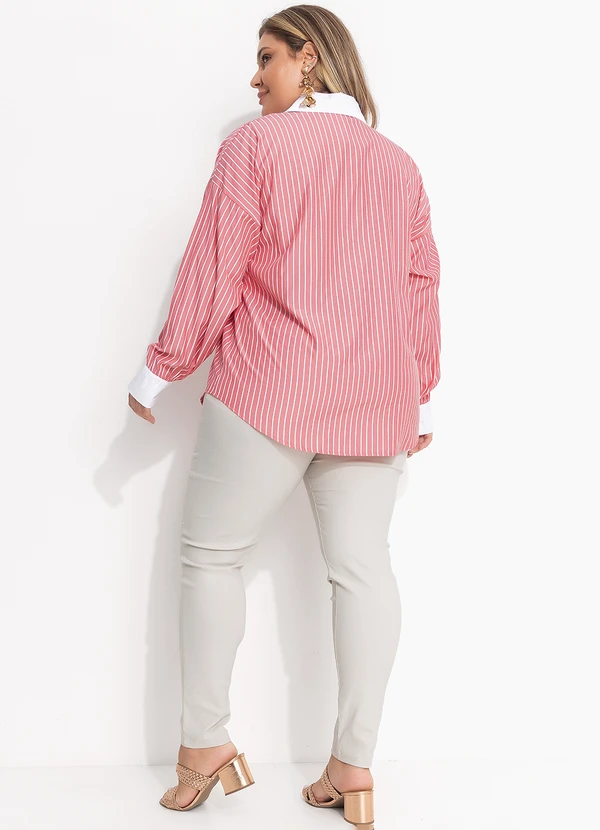 Quintess - Camisa Longuete Listrada Vermelha com Gola e Punhos Contrastantes 4
