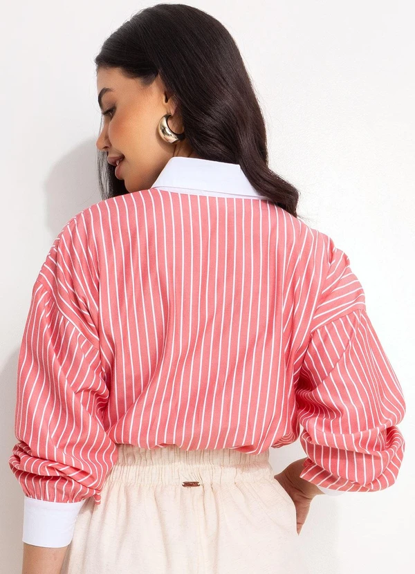 Quintess - Camisa Longuete Listrada Vermelha com Gola e Punhos Contrastantes 12