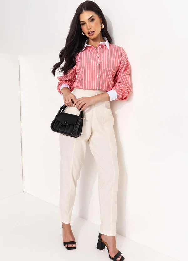 Quintess - Camisa Longuete Listrada Vermelha com Gola e Punhos Contrastantes 9