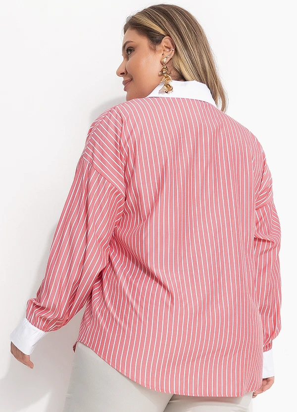 Quintess - Camisa Longuete Listrada Vermelha com Gola e Punhos Contrastantes 6