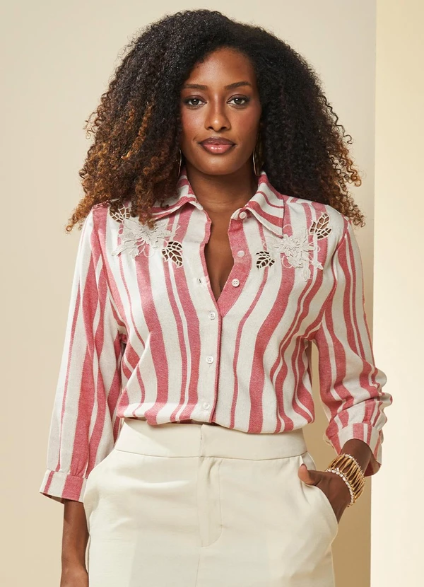 Doce Trama - Camisa Manga 3/4 Celebration Bordada Vermelho