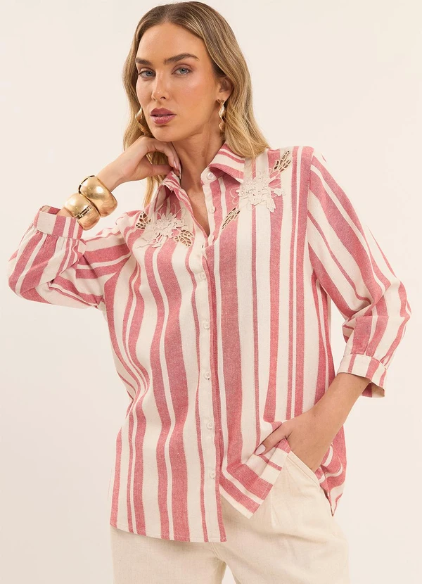 Doce Trama - Camisa Manga 3/4 Celebration Bordada Vermelho 6