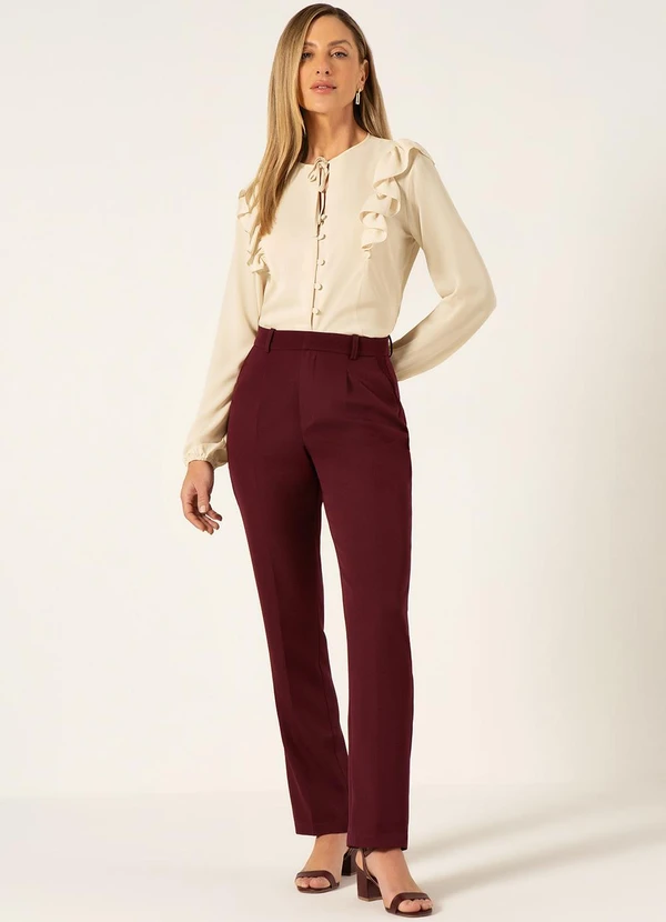 Principessa - Camisa Manga Longa em Crepe com Babado Aveia Kassandra 3