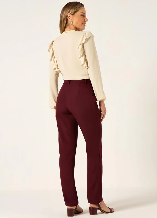 Principessa - Camisa Manga Longa em Crepe com Babado Aveia Kassandra 4