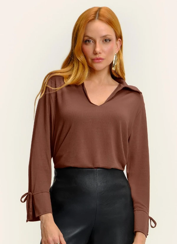 CAMISA MANGA LONGA DECOTE V MARROM - ENDLESS