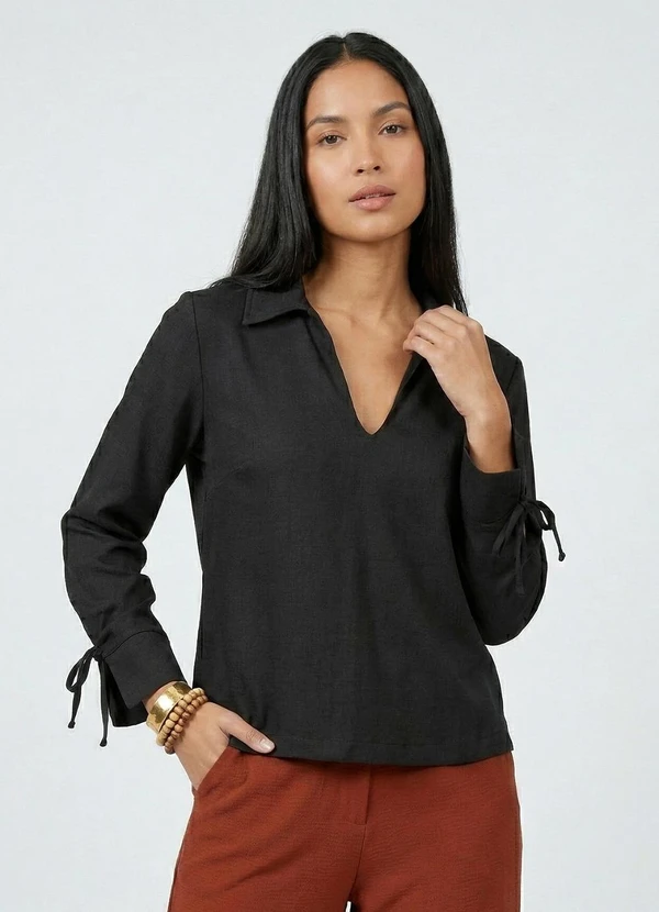 CAMISA MANGA LONGA DECOTE V PRETO - ENDLESS