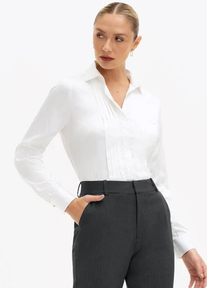 Principessa - Camisa Manga Longa Regular em Cetim Off White Aurora - PRINCIPESSA