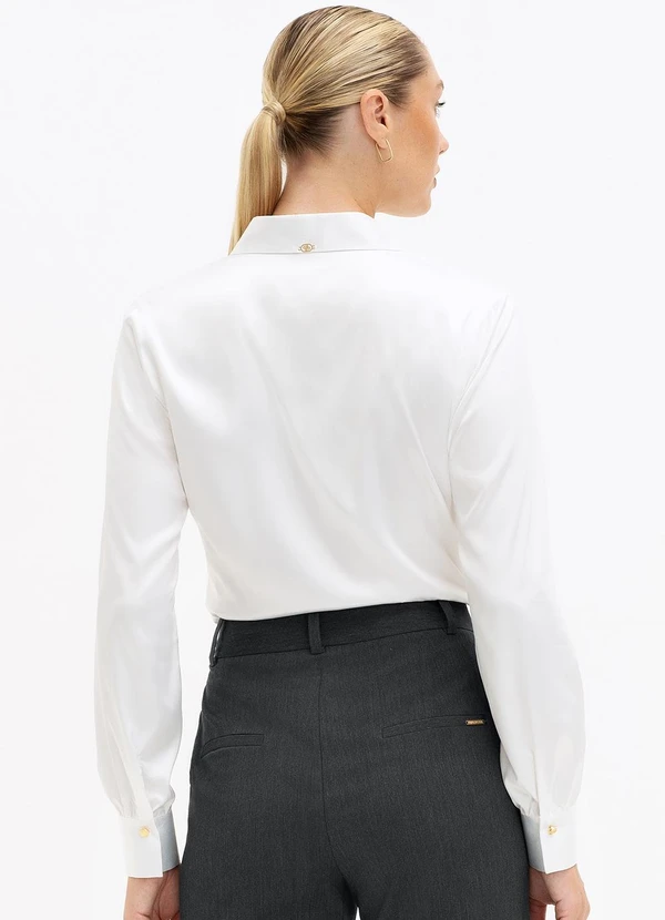 Principessa - Camisa Manga Longa Regular em Cetim Off White Aurora 2