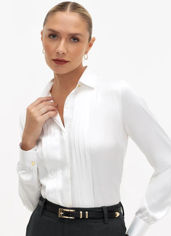 Principessa - Camisa Manga Longa Regular em Cetim Off White Aurora 5