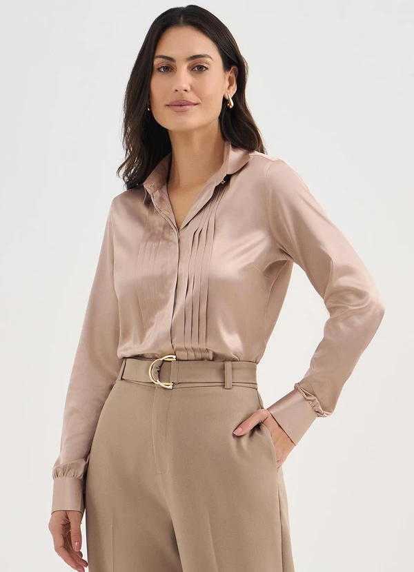 Principessa - Camisa Manga Longa em Cetim Fendi Amélia