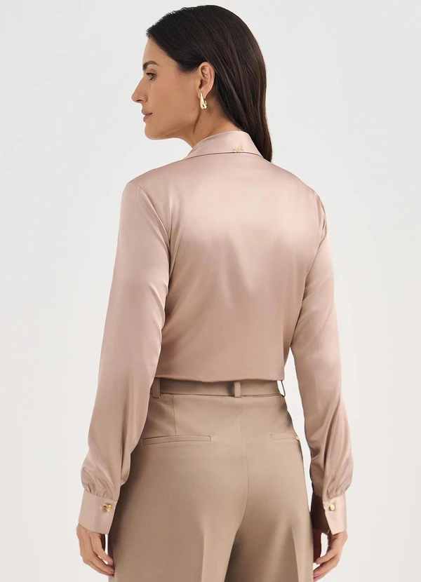 Principessa - Camisa Manga Longa em Cetim Mocha Mousse Amélia 2