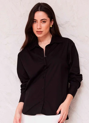 Doce Trama - Camisa Manga Longa em Tricoline Sunset Preto - DOCE TRAMA
