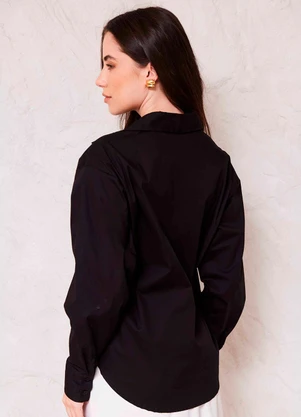 Doce Trama - Camisa Manga Longa em Tricoline Sunset Preto - DOCE TRAMA