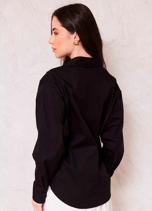 CAMISA MANGA LONGA EM TRICOLINE SUNSET PRETO - DOCE TRAMA