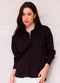 Doce Trama - Camisa Manga Longa em Tricoline Sunset Branco - variação: Preto
