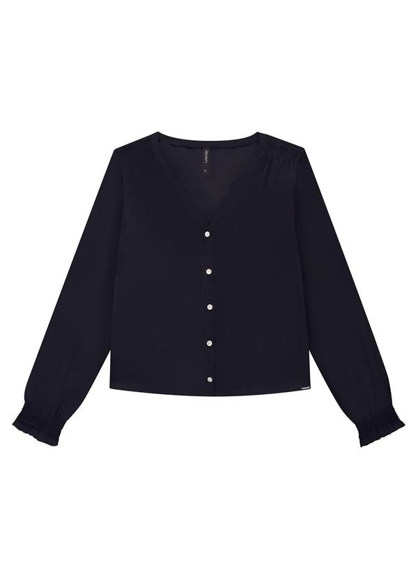 Lunender - Camisa Manga Longa em Viscose com Lastex Preto