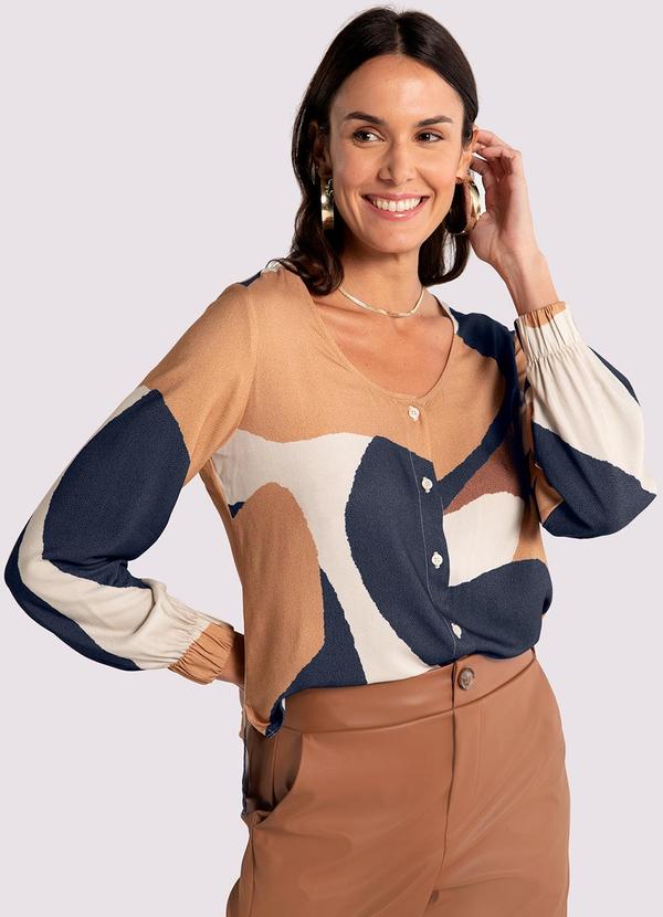 Lunender - Camisa Manga Longa em Viscose Mullet Azul