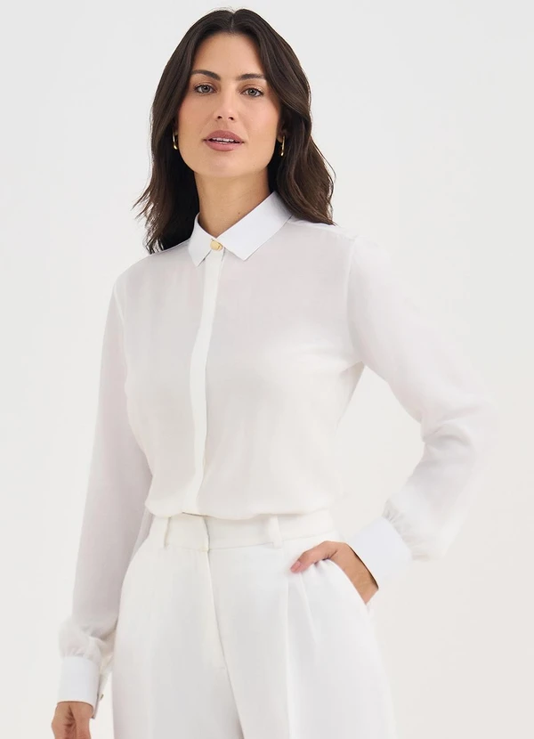 Principessa - Camisa Manga Longa em Viscose Off White Anaisa