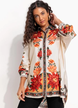 Farm - Camisa Manga Longa Flor do Rio Bege - FARM