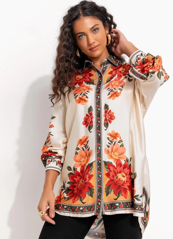 Farm - Camisa Manga Longa Flor do Rio Bege