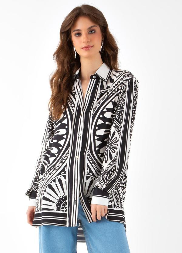 Farm - Camisa Manga Longa Mandalina Preto