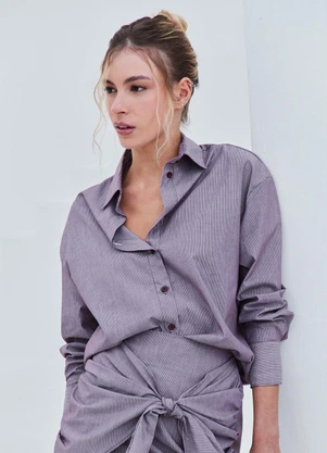 Sofie - Camisa Manga Longa Oversized Tricoline Fluid Lines - SOFIE