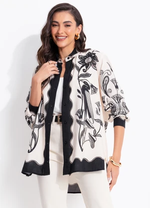 Farm - Camisa Manga Longa Patch Tropical Preto - FARM