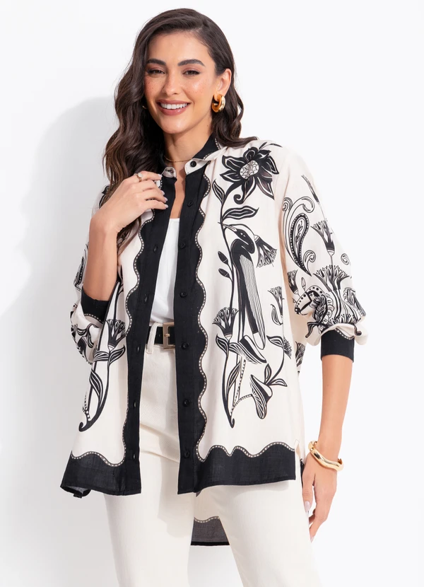 Farm - Camisa Manga Longa Patch Tropical Preto
