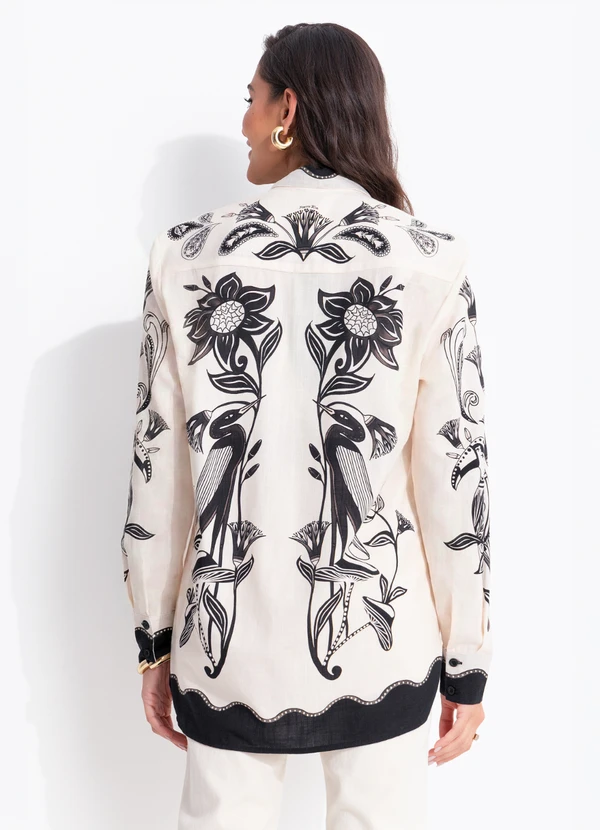 CAMISA MANGA LONGA PATCH TROPICAL PRETO - FARM