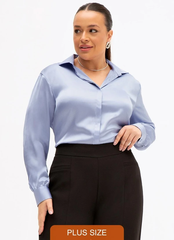 Principessa - Camisa Manga Longa Super Comfy Plus Size Azul Claro Mila